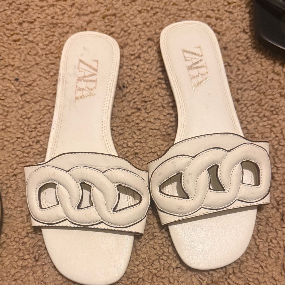 Zara Women's White Slide Sandals